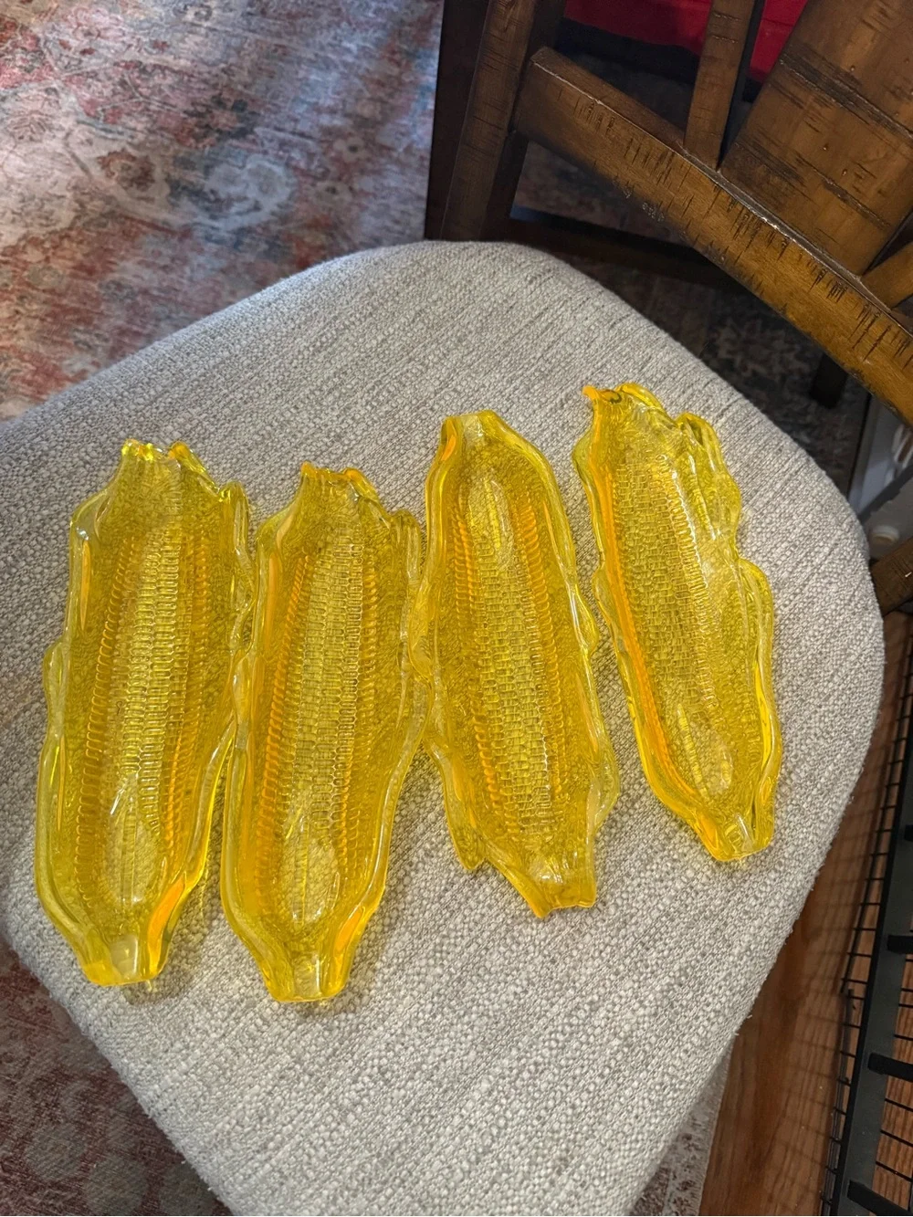 Yellow plastic Corn-Shaped Serving Dishes - Set of 4